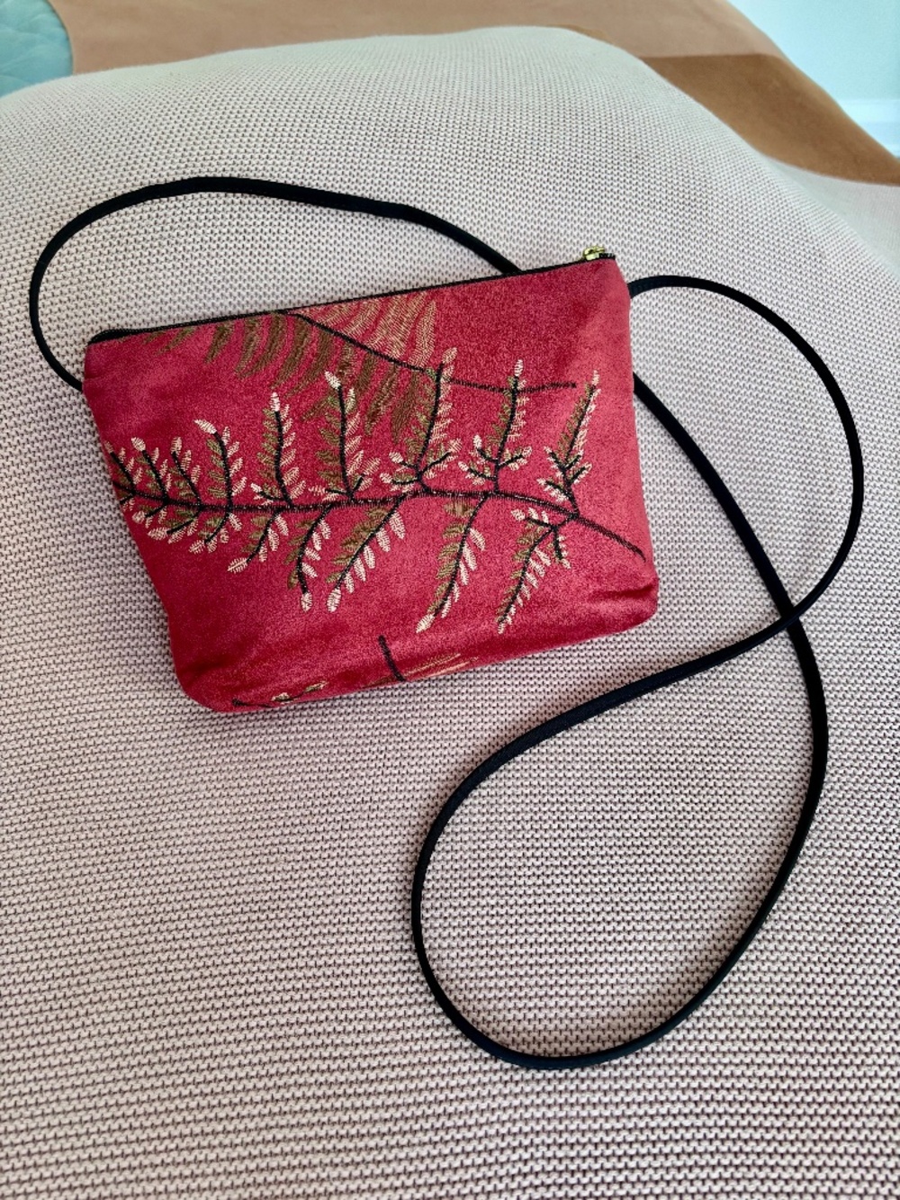 Danny K Suede Embroidered Fern Adjustable Crossbody Purse